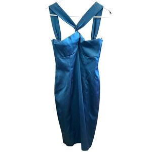 DAVID MEISTER twist strap occasion dress blue size 8 NWT!